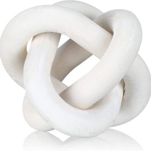 3-Link Hand-Carved Wooden Knot Decor – White Boho Chain Accent